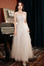 Champagne Spaghetti Strap Long Prom Dress