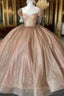 Champagne Sparkle Ball Gown Off-the-Shoulder Short Sleeves Quinceanera Dress