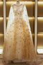 Champagne Stars A-Line Tulle Long Formal Dress, Champagne Prom Dress
