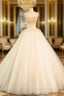 Champagne Tulle Beaded Long Prom Dress, A-Line Evening Party Dress