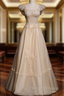 Champagne Tulle Beading Prom Dress