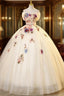 Champagne Tulle Colorful Flower Quinceanera Dress