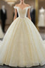 Champagne Tulle Embroidery Off the Shoulder Wedding Dress