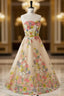 Champagne Tulle Embroidery Strapless Tea Length Prom Dress