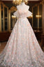 Champagne Tulle Flower Off the Shoulder Prom Dress