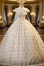 Champagne Tulle Flower Off the Shoulder Quinceanera Dress