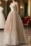 Champagne Tulle Gradient Tulle Straps Long Evening Dress, Charming Formal Gown