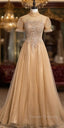 Champagne Tulle High Neck Backless Prom Dress