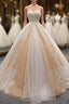 Champagne Tulle Lace Appliques Sweetheart With Beading Prom Dress