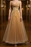 Champagne tulle lace long prom Dress champagne formal Dress