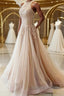 Champagne tulle lace long prom Dress, champagne tulle evening Dress