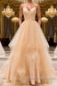 Champagne tulle long prom Dress, champagne evening Dress