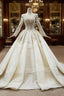 Champagne Tulle Long Sleeve Beading Sequins Backless Wedding Dress