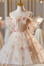 Champagne Tulle Off the Shoulder 3D Flower Homecoming Dress