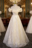 Champagne Tulle Off the Shoulder Sequins Prom Dress