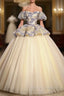 Champagne Tulle Print Quinceanera Dress