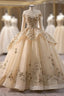 Champagne Tulle Sequins Cap Sleeve Prom Dress