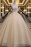 Champagne Tulle Sequins High Neck Beading Quinceanera Dress
