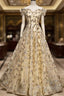 Champagne Tulle Sequins Off the Shoulder Prom Dress