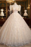 Champagne Tulle Sequins Short Sleeve Quinceanera Dress
