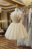 Champagne Tulle Short A-Line Prom Dress, Lovely Strapless Party Dress