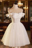 Champagne Tulle Short A-Line Prom Dress, Off the Shoulder Evening Party Dress