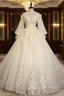 Champagne Tulle Short Sleeve Appliques Quinceanera Dress