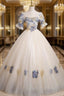 Champagne Tulle Short Sleeve Flower Quinceanera Dress
