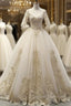 Champagne Tulle Short Sleeve V-neck Appliques Wedding Dress