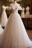 Champagne Tulle Spaghetti Straps Pleats Wedding Dress