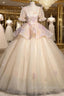 Champagne Tulle Square Neck Short Sleeve Flower Quinceanera Dress