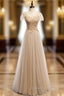 Champagne Tulle Sweetheart Beading Sequins Prom Dress