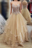 Champagne tulle sweetheart long prom Dress, champagne evening Dress