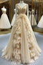 Champagne Tulle V-neck Beading Prom Dress