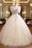 Champagne Tulle V-neck Puff Sleeve Quinceanera Dress