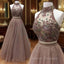 Champagne Two Pieces Beads Long Prom Dress, Evening Dress