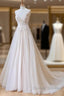 Champagne V Neck Tulle Lace Long Prom Dress Evening Dress A Line Sleeveless Formal Dress