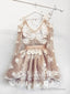 Champagne V Neck Tulle Lace Short Prom Dress Lace Bridesmaid Dress