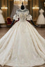 Champange Tulle Sequins Short Sleeve Backless Beading Wedding Dress