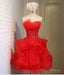 Charming A-line lace strapless short homecoming dresses