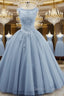 Charming Blue Sweet 16 Dress Tulle Lace Ball Gown Quinceanera Dress