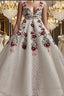 Charming Floral Embroidery Long Prom Dress V Neck A Line Party Dress