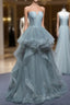 Charming Green Tulle Straps Layers Long Formal Dress, Tulle Party Dress Prom Dress