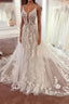 Charming Long A-Line Spaghetti Straps Appliques Lace Tulle Backless Wedding Dress