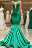 Charming Long Mermaid Halter Stretch Satin Lace Backless Prom Dress