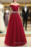 Charming Navy Blue Off Shoulder Floor Length Beaded Party Dress, Party Dress
