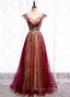Charming Tulle Cap Sleeves Long New Party Gown, Prom Dress