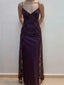 Charming V-Neckline Purple Lace Straps A-Line Prom Dress, Purple Long Formal Dress