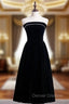 Cheap Black Velvet Strapless Tea Length Prom Dress