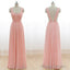 Cheap Junior Long Chiffon Pink Off Shoulder Sweet Heart Open Back Bridesmaid Dresses,